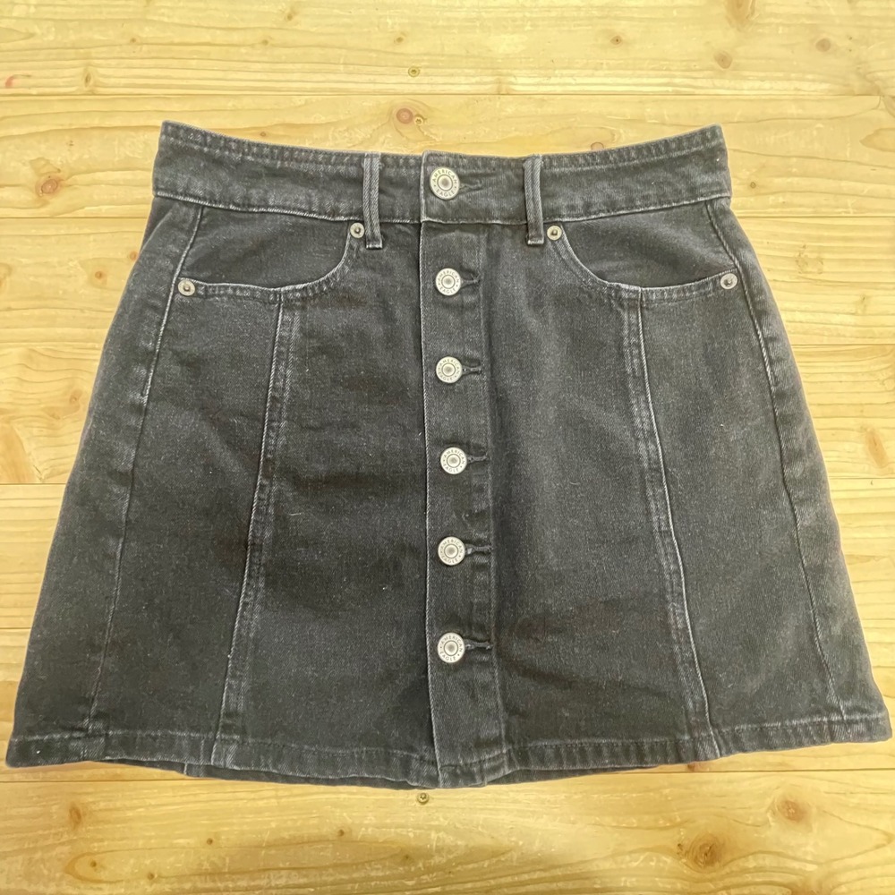 American Eagle Denim Mini Skirt Button Front Black‎ Wash A-Line Size 2